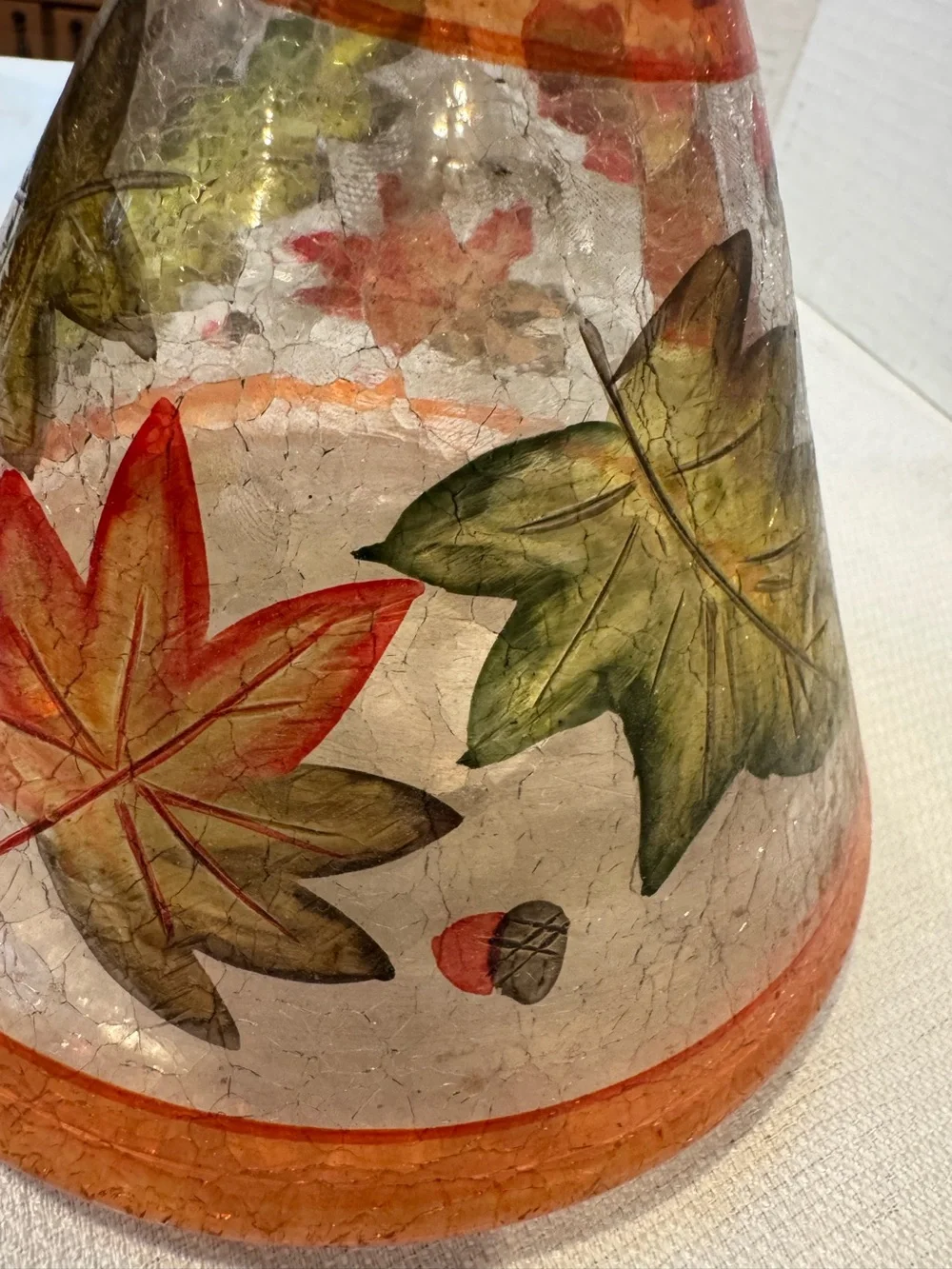 Vintage Yankee Candle Crackle Glass Candle Lamp Shade Fall Autumn Leaves Acorns